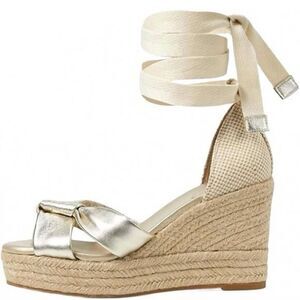 NEW COLE HAAN women's cloudfeel hampton wedge heeled sandal in soft gold leather